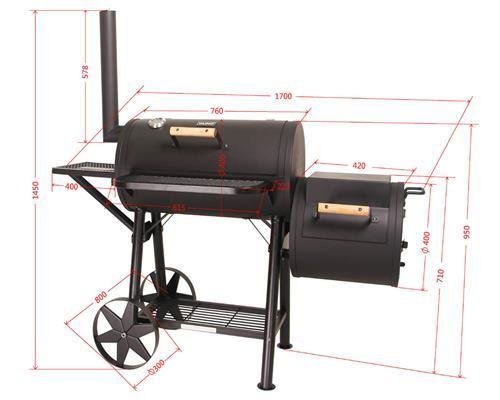 CosmoGrill Outdoor XL Charcoal Smoker BBQ Grill – Adjustable Charcoal Pan, Built-in Thermometer, 2 Side Tables, Chimney & Wheels – Portable Garden Barbecue Smoker - Image 11