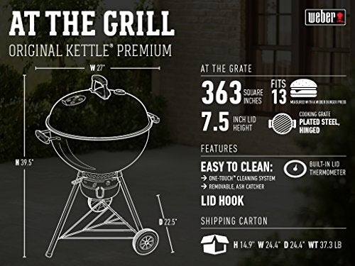 Weber Original Kettle Premium Charcoal Grill – 22-Inch Black BBQ with Hinged Cooking Grate, One-Touch Cleaning System, Heat Retention Lid, and Built-In Thermometer - Image 37
