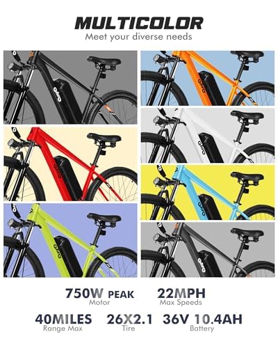 Racer Electric Bike for Adults - 21-Speed Mountain Lightweight Ebike with Peak 750W 22MPH Brushless Motor, 375Wh Removable Battery, 26X2.1 Tire Step Over E-MTB, Up to 40 Miles - Image 92