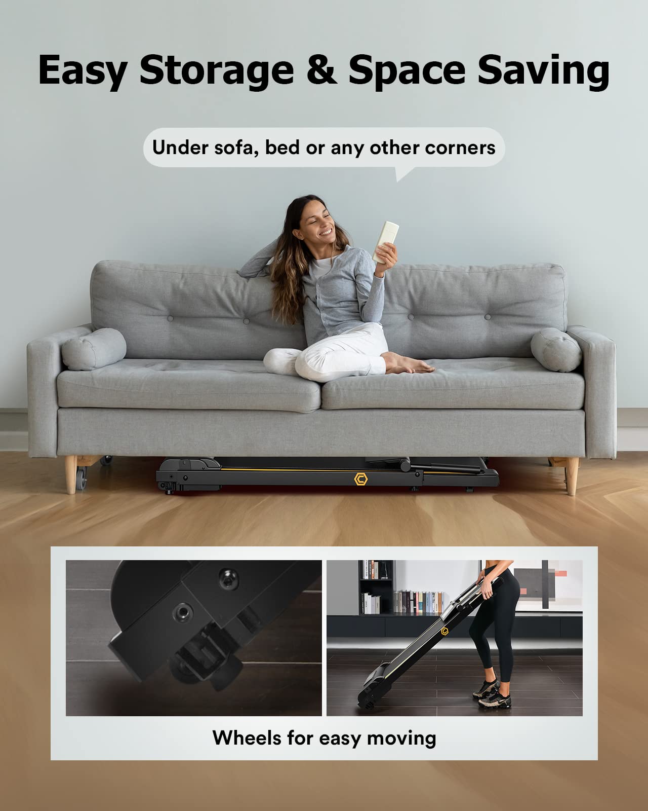 UREVO Under-Desk Walking Pad Treadmill – 0.6–6.2 MPH (1–10 km/h), 100 kg Capacity, Remote Control & LED Display, Foldable Compact Design - Image 7