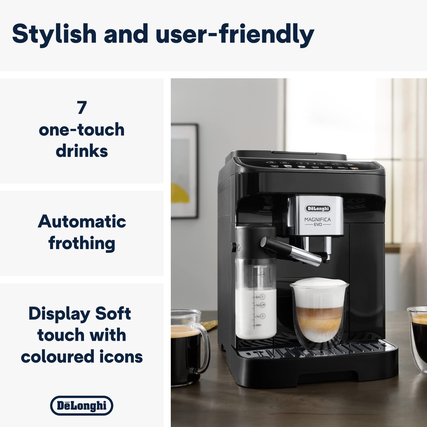 De’Longhi Magnifica Evo ECAM292.81.B – Bean-to-Cup Coffee & Cappuccino Maker with LatteCrema System, 1.8 L Tank & 250 g Hopper (Black) - Image 2