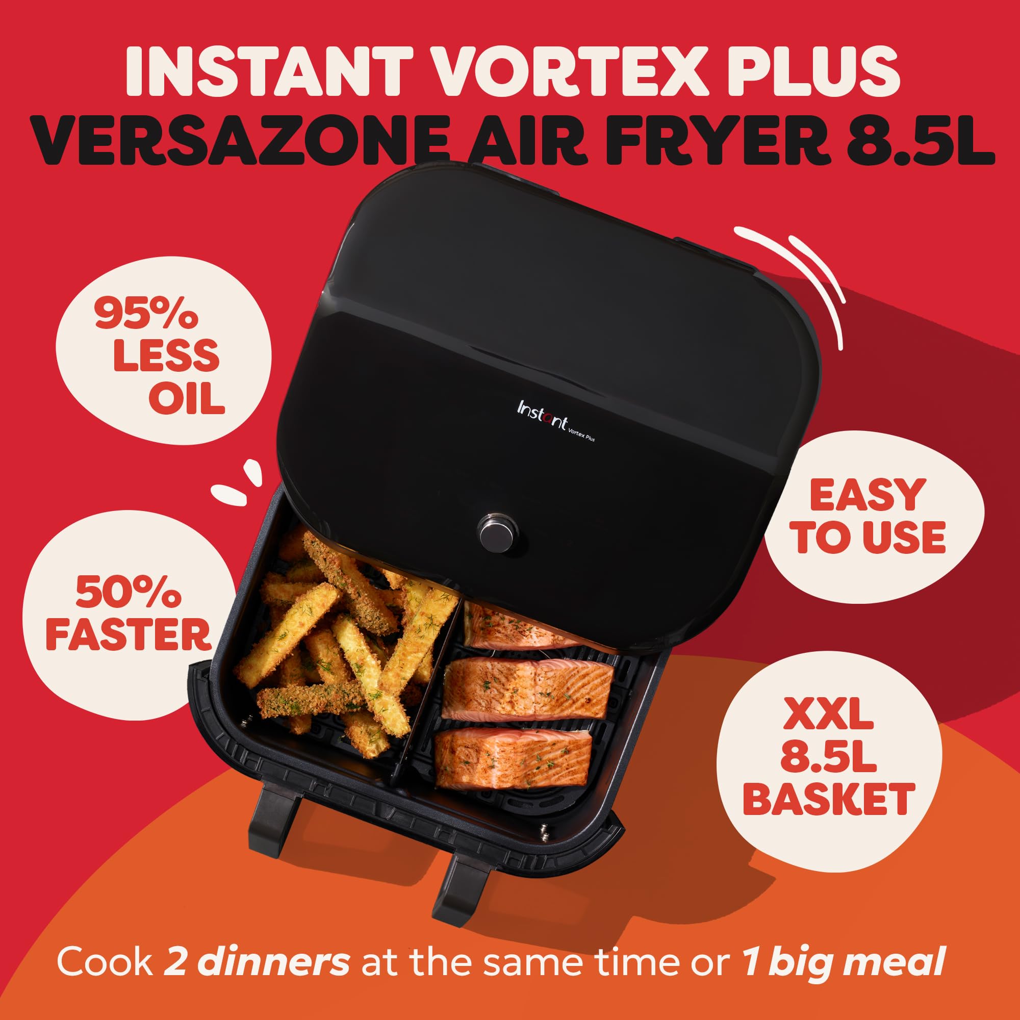 Instant Pot VersaZone Dual Air Fryer 8.5L – Double Basket with Divider, 8-in-1 Smart Cooking, Energy Saving, Easy Clean, Black Stainless Steel - Image 23