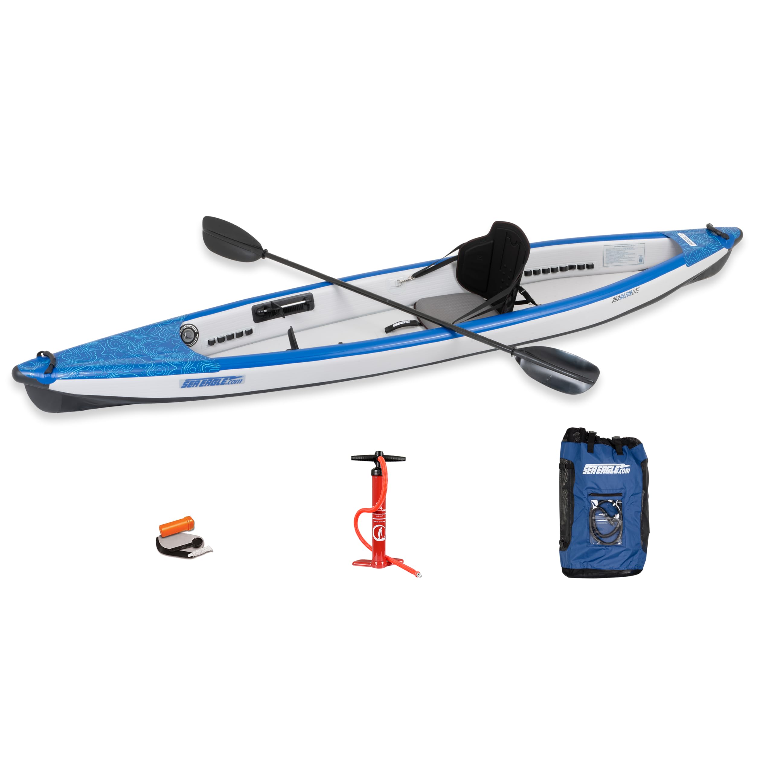 Sea Eagle RazorLite 393RL Inflatable Kayak – Ultra-Light Drop-Stitch Touring Kayak (Solo/Tandem) with FlexBrace2 Footrests, Tall Back Seat, Paddle, Pump & Backpack - Image 2