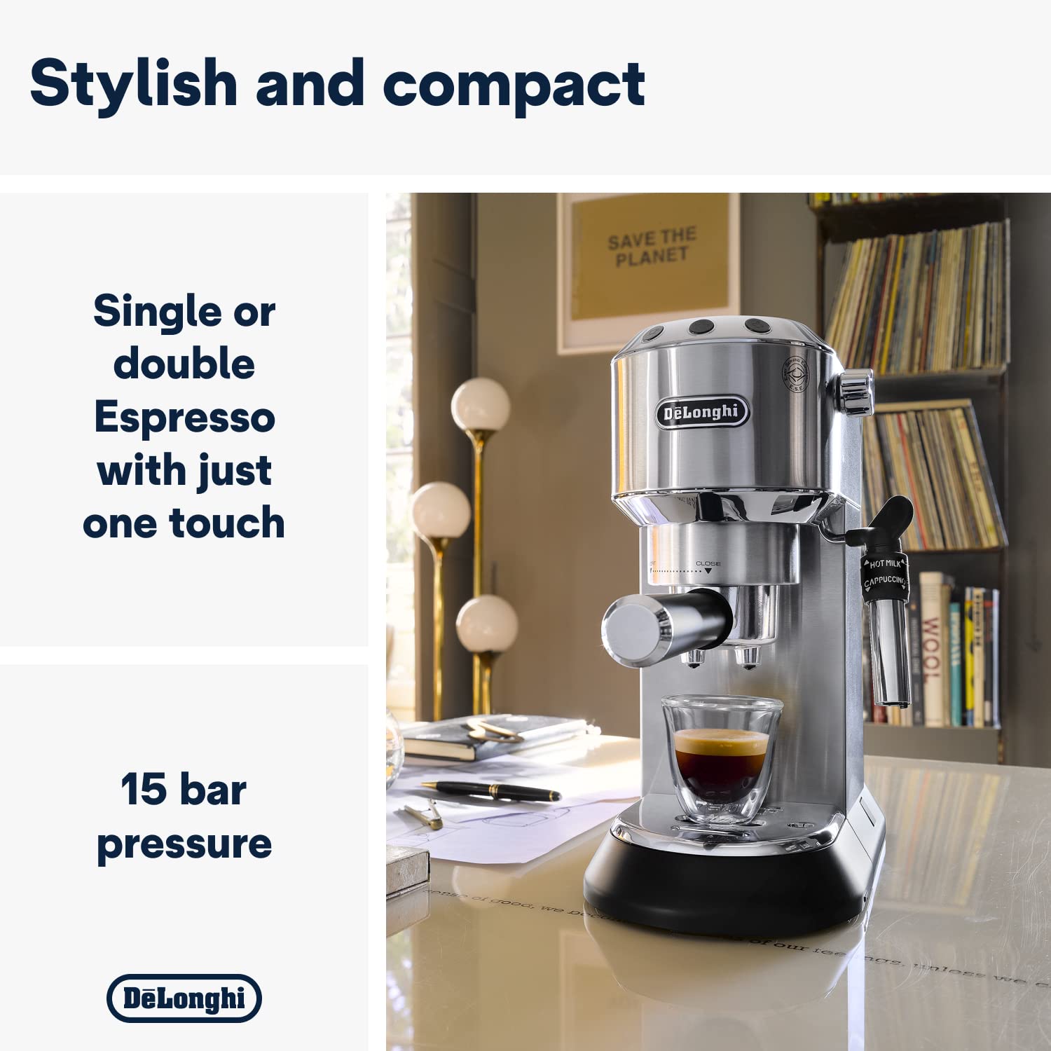 De’Longhi Dedica Style EC685M – 15-Bar Pump Espresso & Cappuccino Machine with Adjustable Cappuccino System, Slim 15 cm Silver Design - Image 10