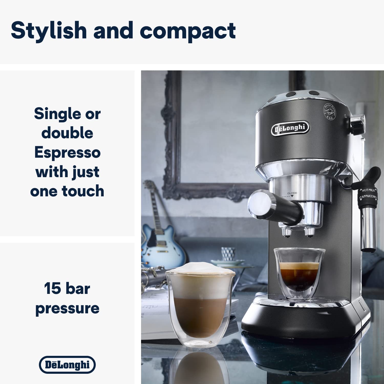 De’Longhi Dedica Style EC685M – 15-Bar Pump Espresso & Cappuccino Machine with Adjustable Cappuccino System, Slim 15 cm Silver Design - Image 16