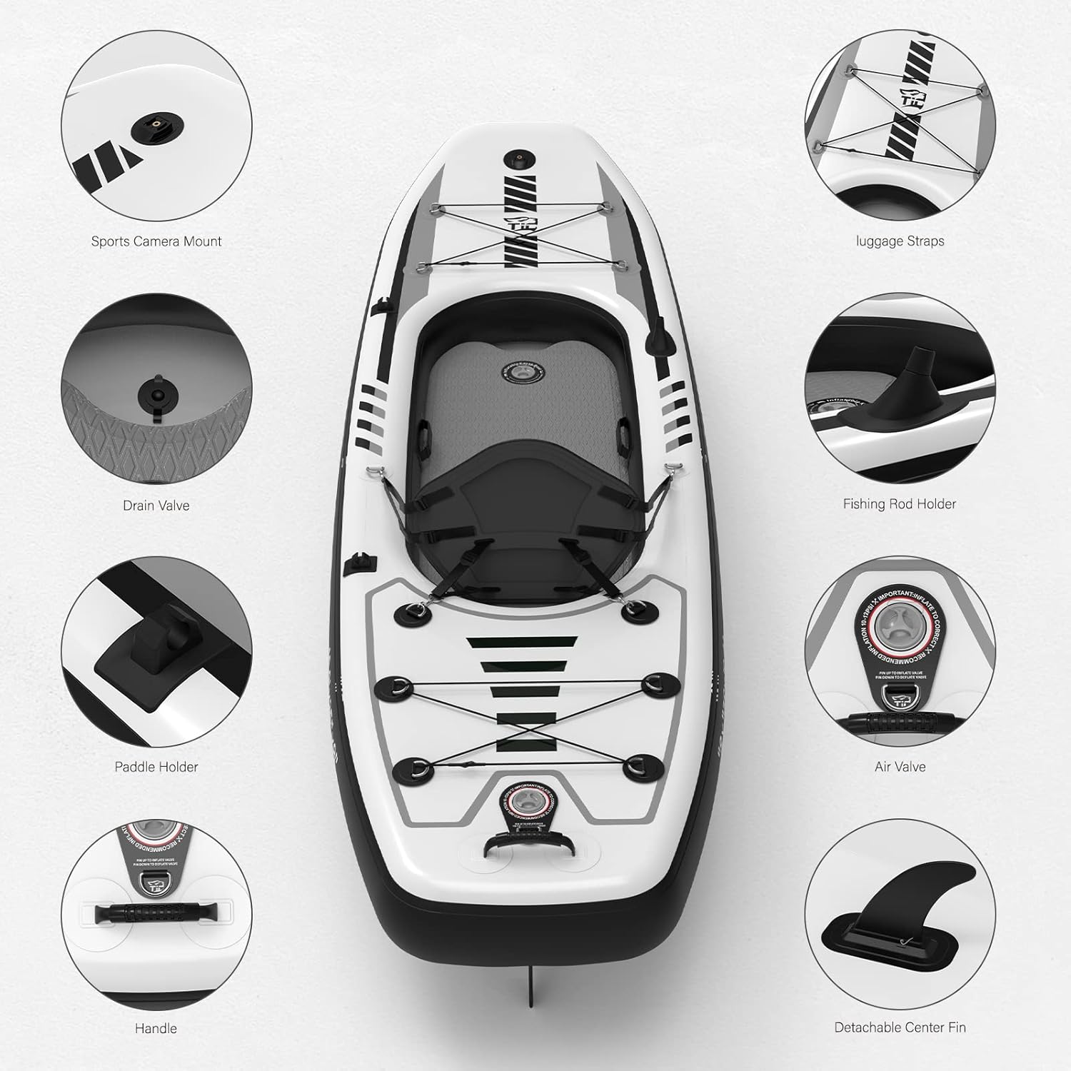 TIGERXBANG 10.2′×35″ Inflatable SUP-Kayak Boat – 500 lb Capacity, Fishing & Touring Set with Oar, Pump, Backpack - Image 5