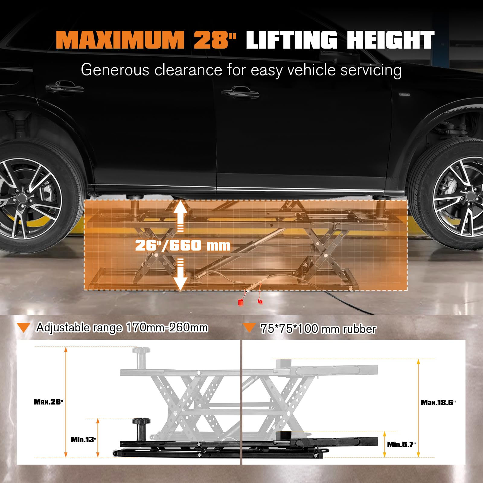Albott 7000 lb (3200 kg) Portable Car Lift – Heavy-Duty Scissor Jack for Home Garage & Shop, 28″ / 71 cm Max Lift Height – Universal Fit, Steel Frame, Wheeled, Foldable - Image 12