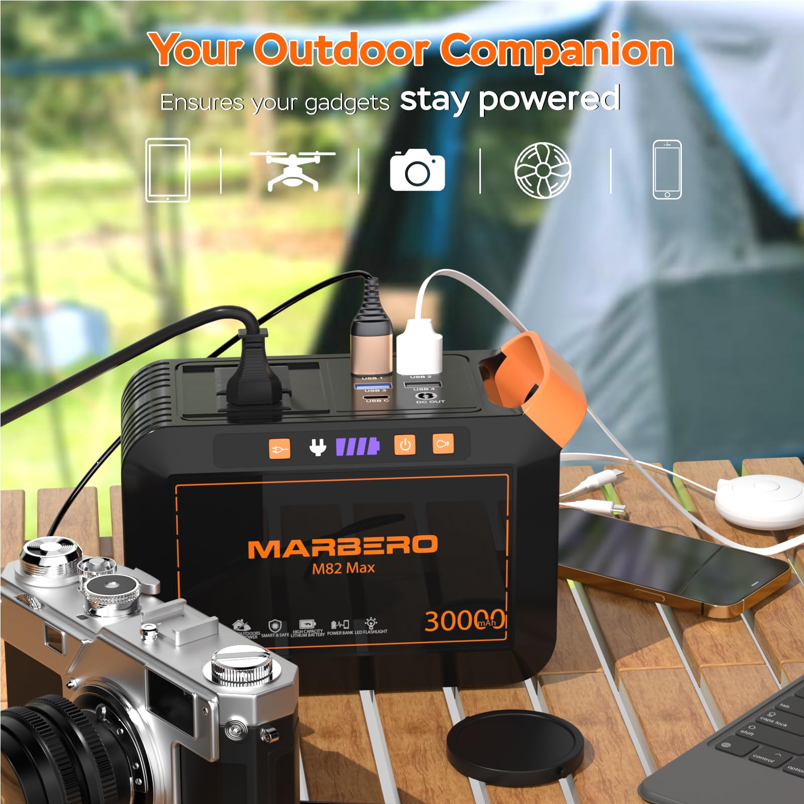 MARBERO M82 Portable Power Station – 88Wh/24000mAh Lithium Battery | 80W AC Output | Solar Rechargeable Backup Power Bank for Camping, Emergency, RV & Outdoor Use - Image 24