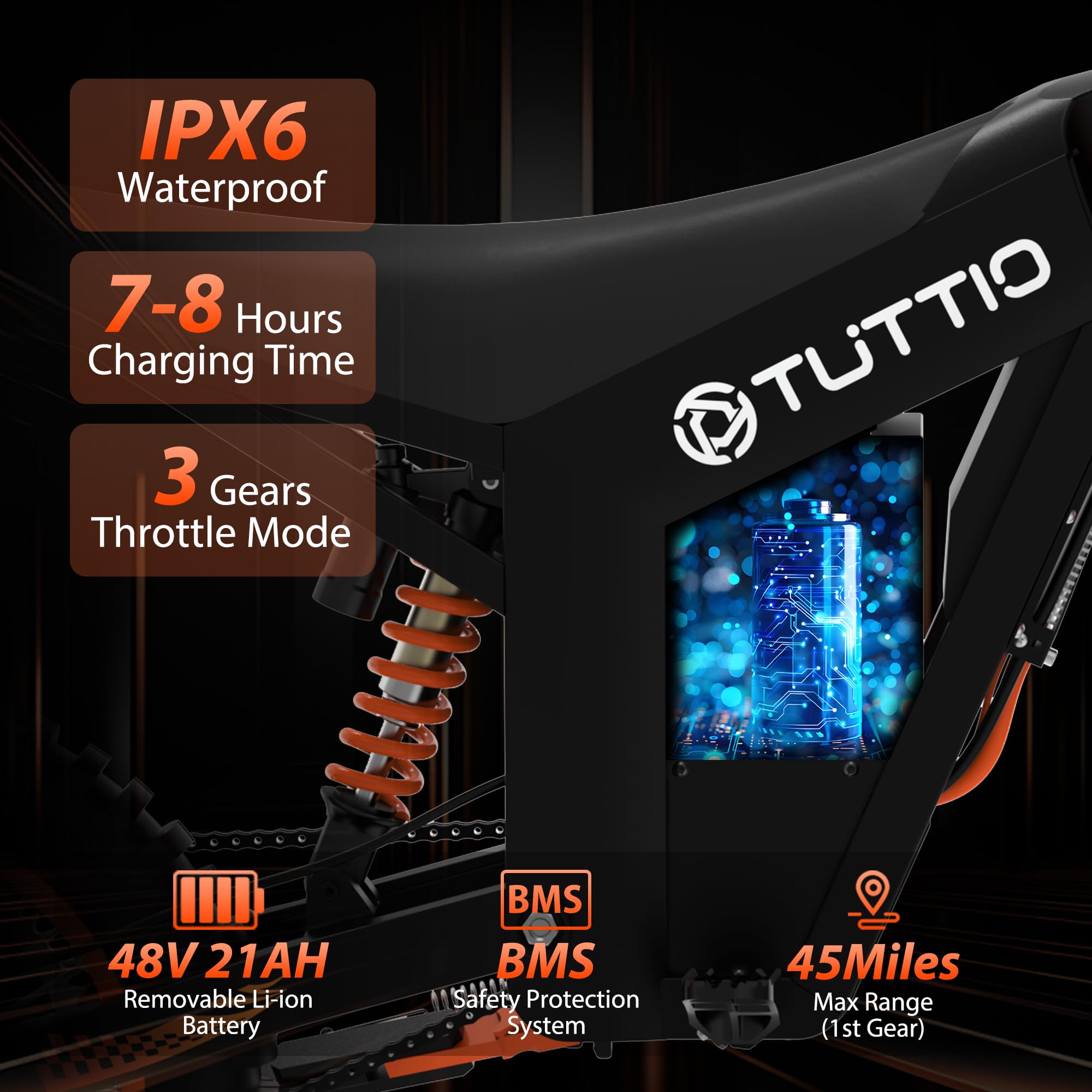 Soleil 01 2000 W Electric Dirt Bike – 14″ / 12″ Fat-Tyre, 48 V 21 Ah Battery, 37 mph / 60 km h⁻¹, Dual Suspension - Image 3