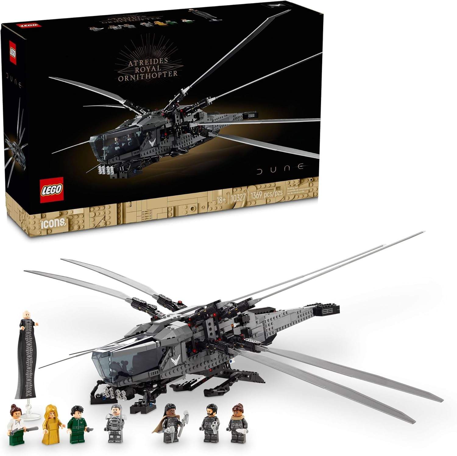 LEGO Icons Dune Atreides Royal Ornithopter 10327 Building Set for Adults, Collectible Sci-Fi Display Model with 8 Minifigures, Gift Idea for Dune Movie Fans
