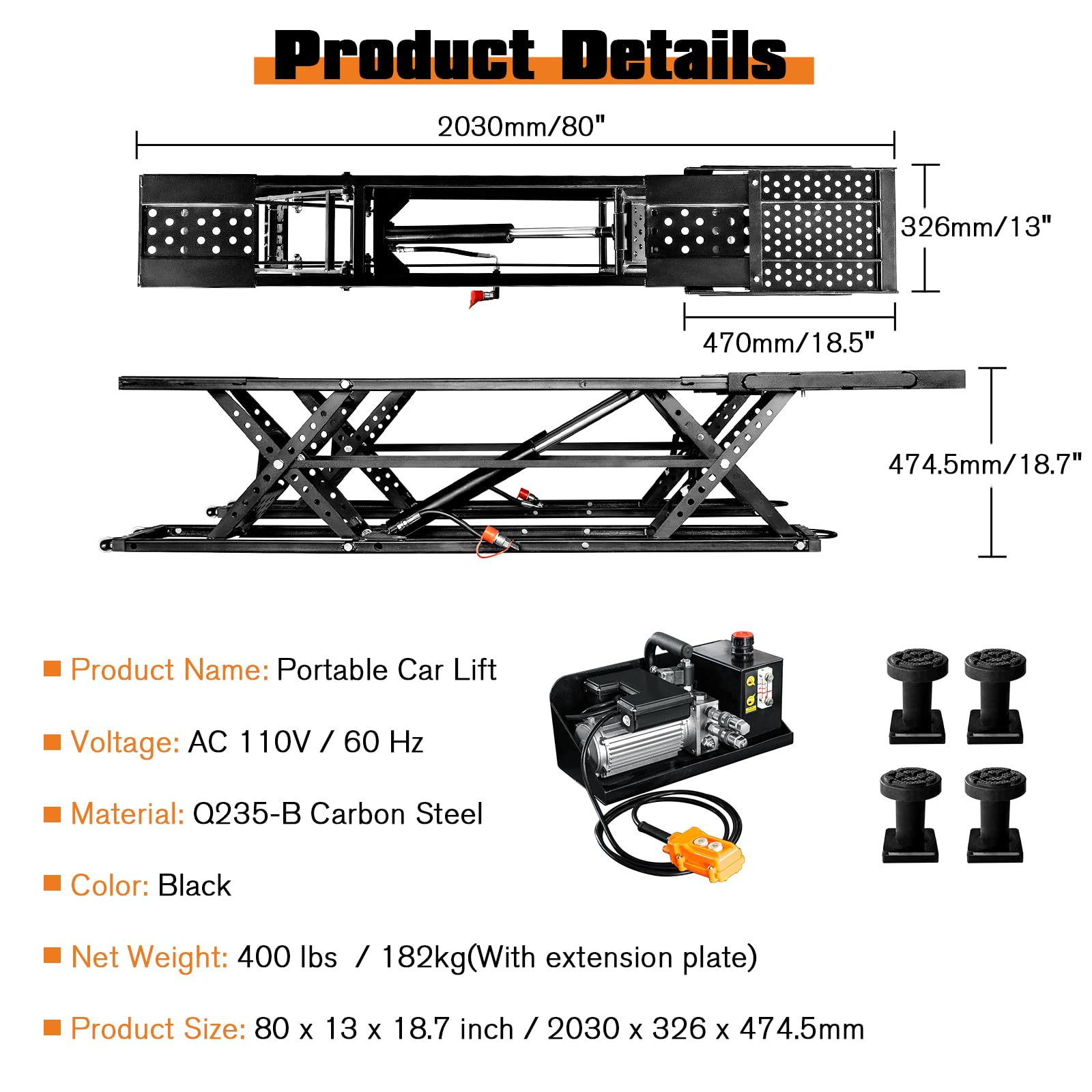 Albott 7000 lb (3200 kg) Portable Car Lift – Heavy-Duty Scissor Jack for Home Garage & Shop, 28″ / 71 cm Max Lift Height – Universal Fit, Steel Frame, Wheeled, Foldable - Image 15