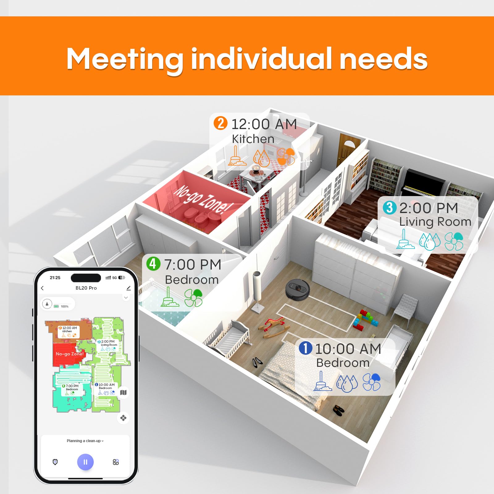 Eitton BL--20 Robot Vacuum and Mop Combo – 5000Pa Suction, LiDAR Navigation, No-Go Zones, Smart Mapping, App/Alexa Control, Self-Charging, Ideal for Pet Hair, Hard Floors & Carpet - Image 21