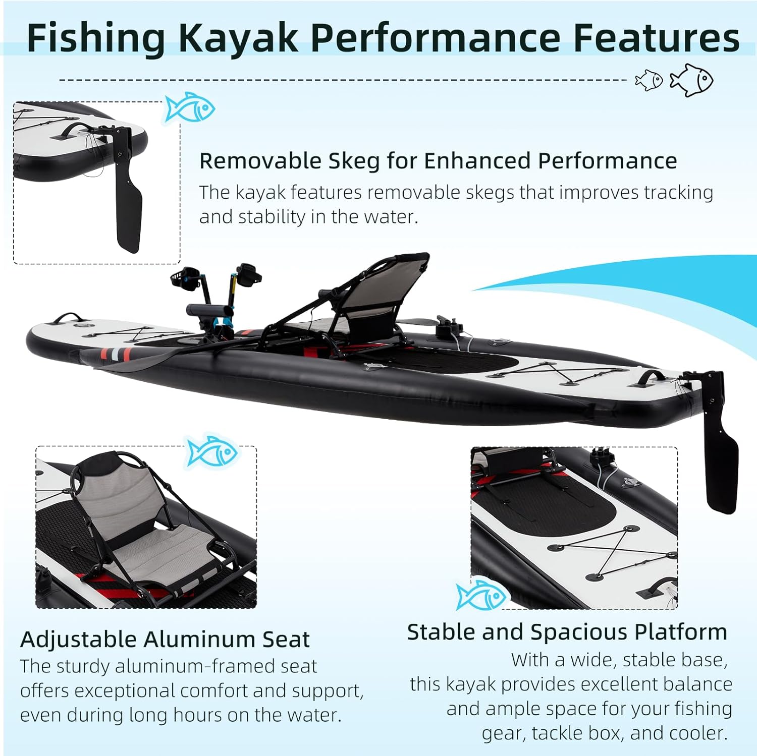 12ft Inflatable Fishing Kayak with Pedal System – PVC Premium, Aluminum Seat, Rudder & Accessories - Image 6