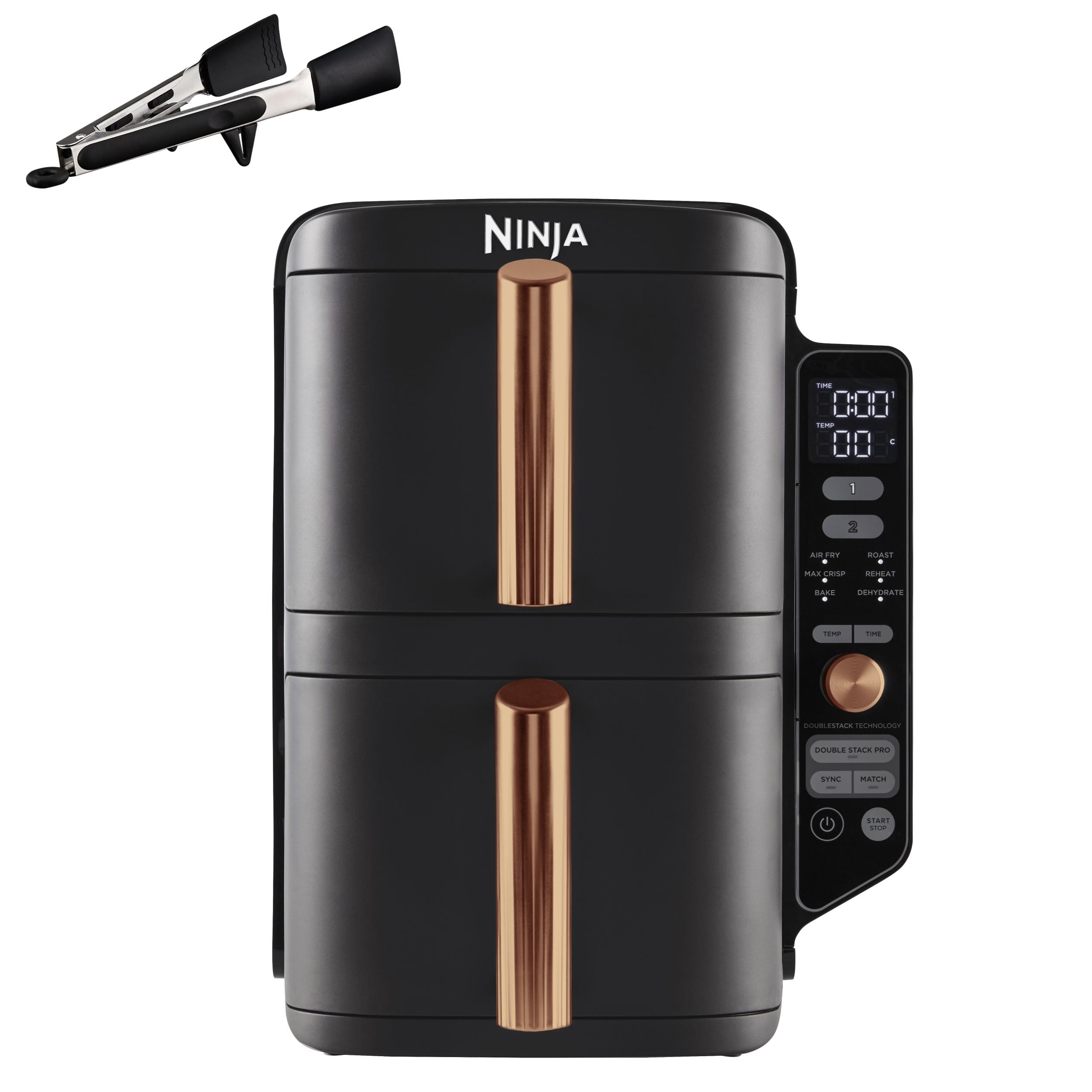 Ninja SL300UK Double Stack Air Fryer - Vertical Dual Zone, 7.6L, 2 Drawers & Racks, 6 Cooking Functions, Space Saving Design, Black