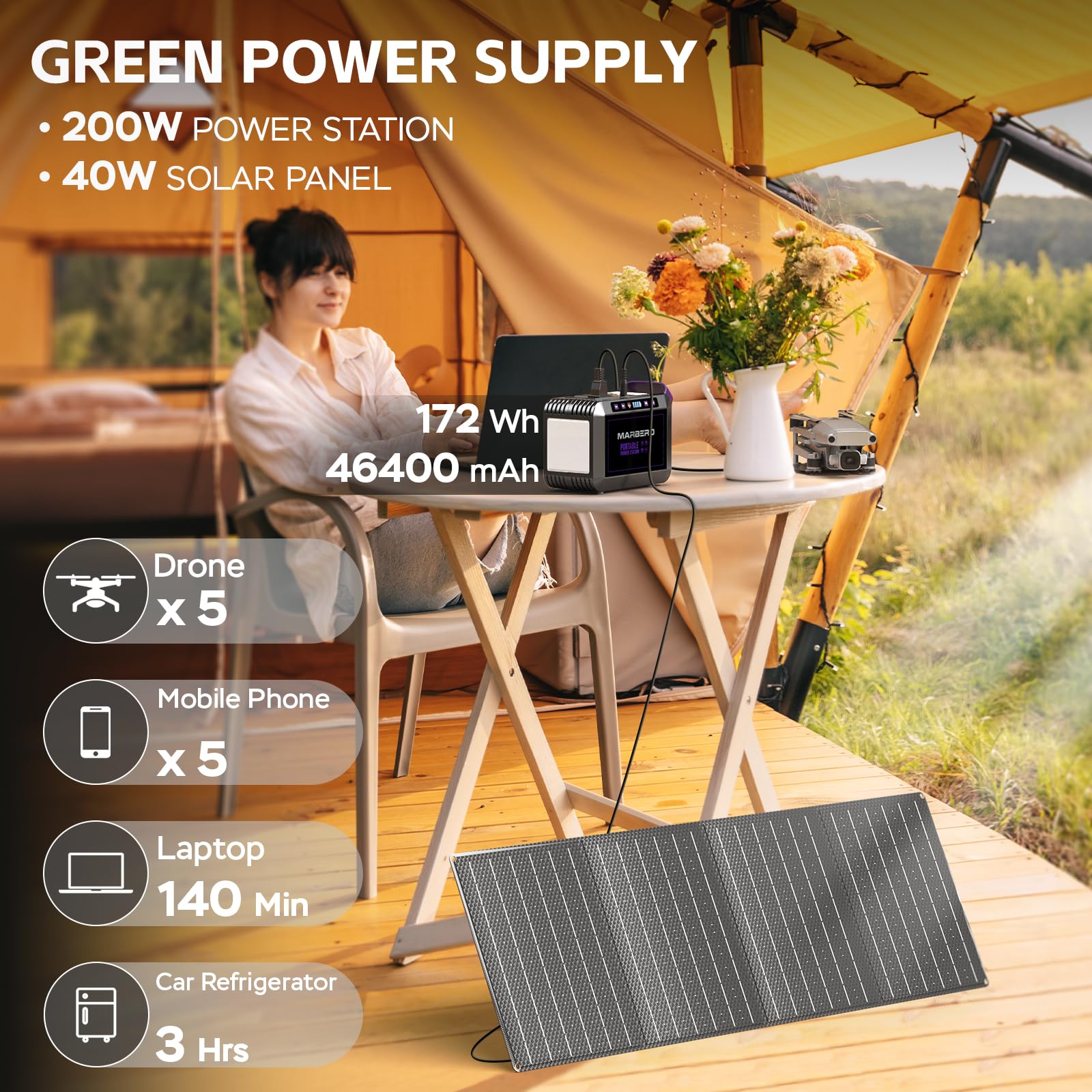 MARBERO M82 Portable Power Station – 88Wh/24000mAh Lithium Battery | 80W AC Output | Solar Rechargeable Backup Power Bank for Camping, Emergency, RV & Outdoor Use - Image 66