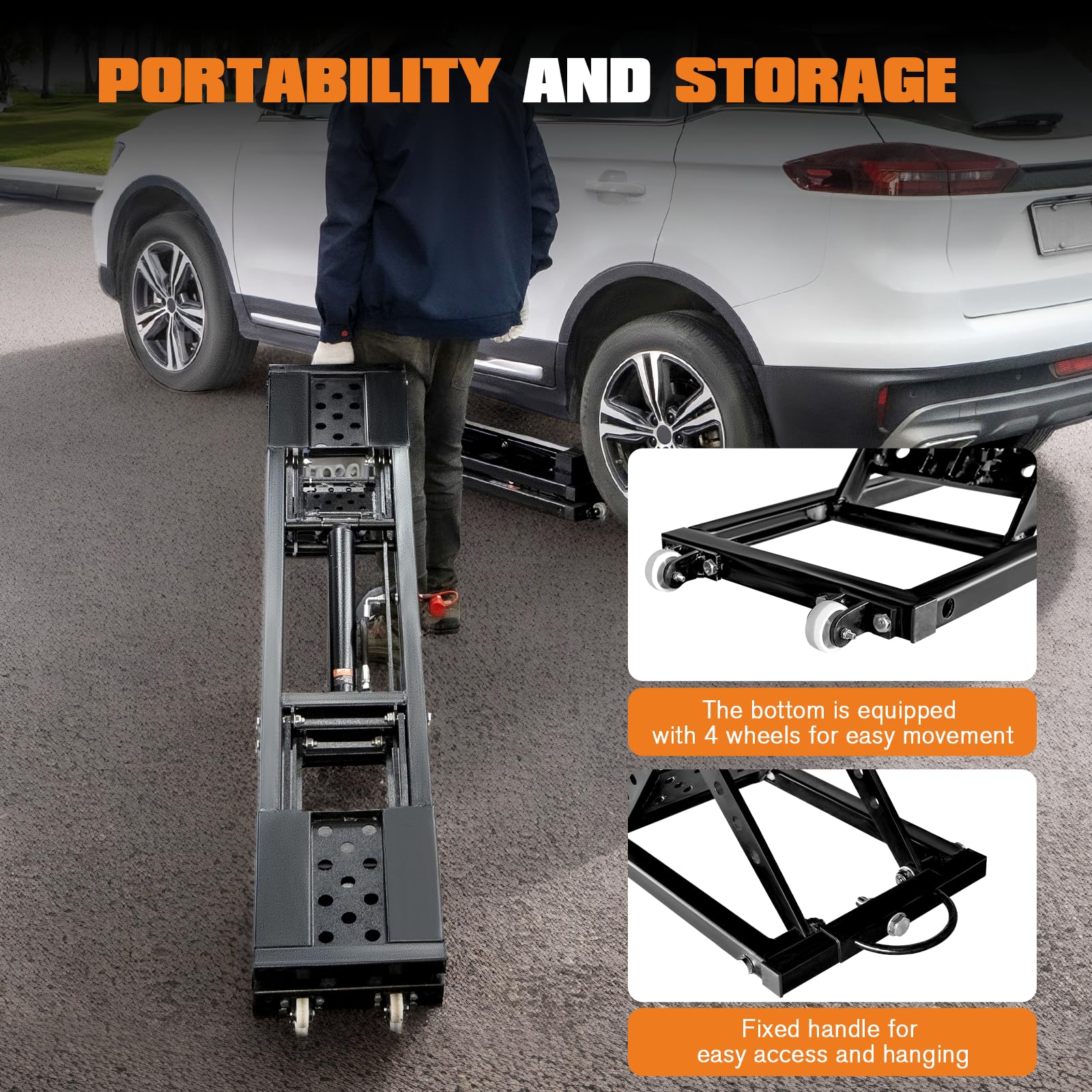 Albott 7000 lb (3200 kg) Portable Car Lift – Heavy-Duty Scissor Jack for Home Garage & Shop, 28″ / 71 cm Max Lift Height – Universal Fit, Steel Frame, Wheeled, Foldable - Image 6