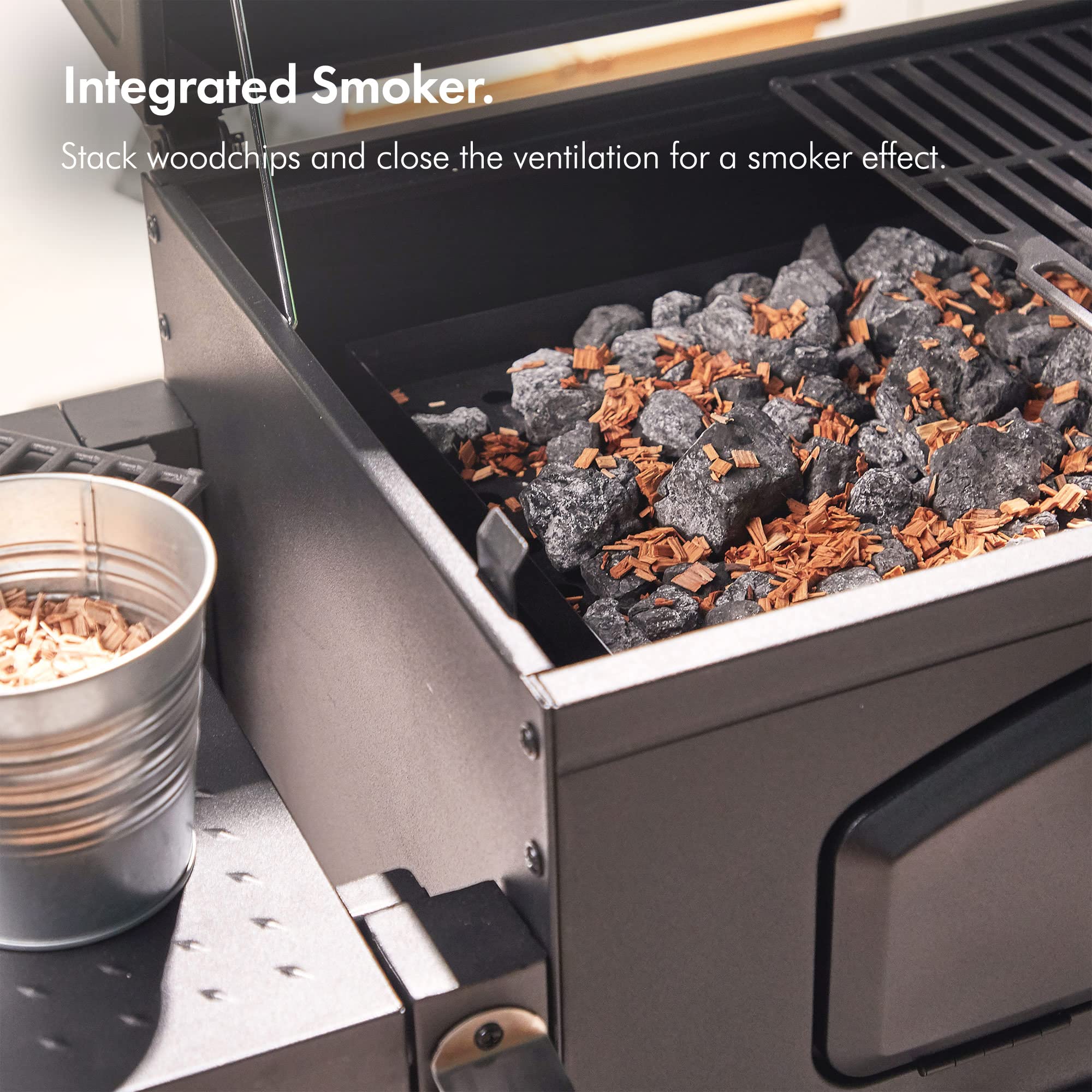 VonHaus XL Charcoal BBQ Grill & Smoker – Portable Barbecue with Warming Rack, Side Shelves, Wheels, Temperature Gauge – Outdoor Cooking for Meat, Fish & Veg - Image 7