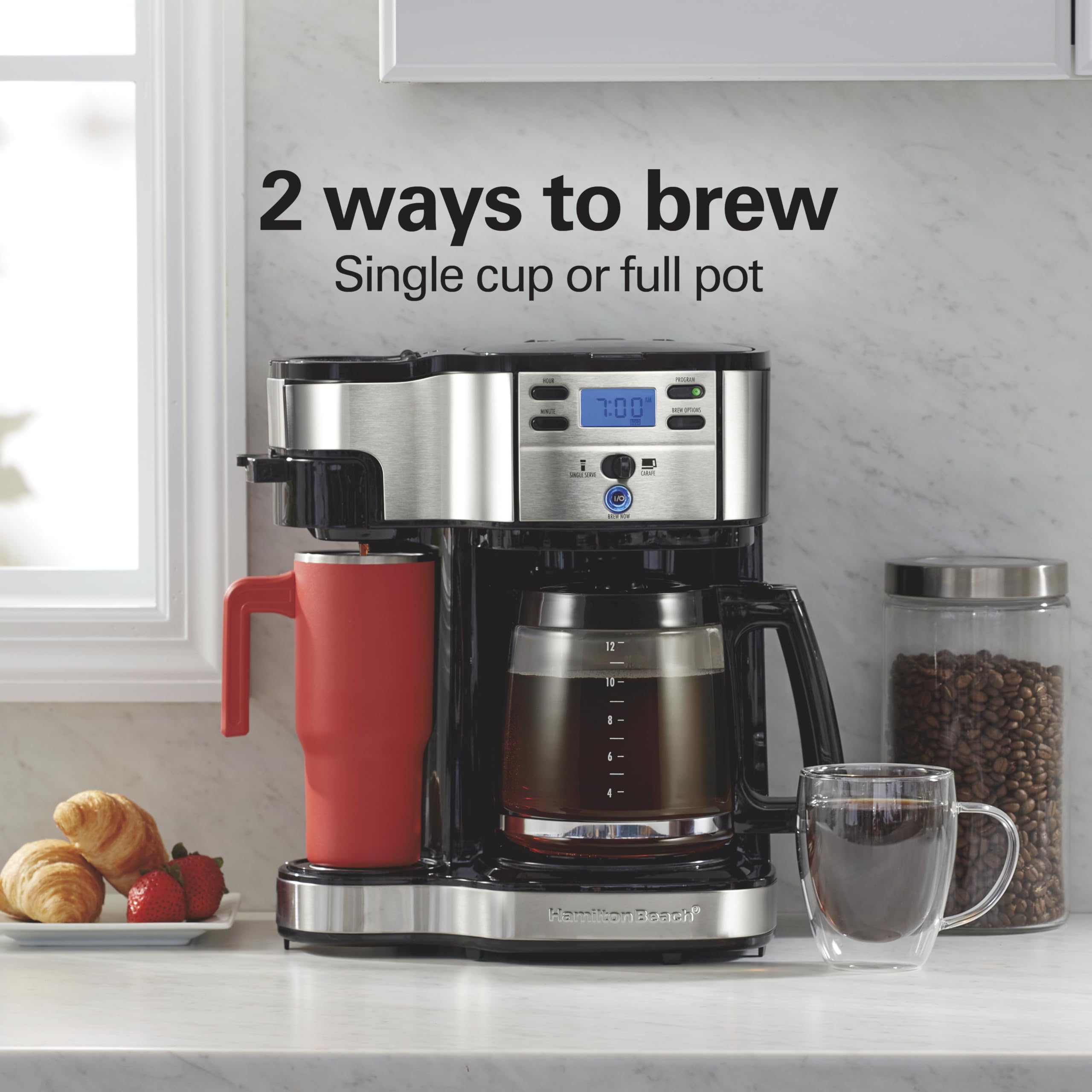Hamilton Beach 2-Way Coffee Maker – 12-Cup Programmable Drip Machine & Single Serve Brewer, Auto Pause & Pour, Eco-Friendly, Dual Water Reservoirs, Black (49980R) - Image 3
