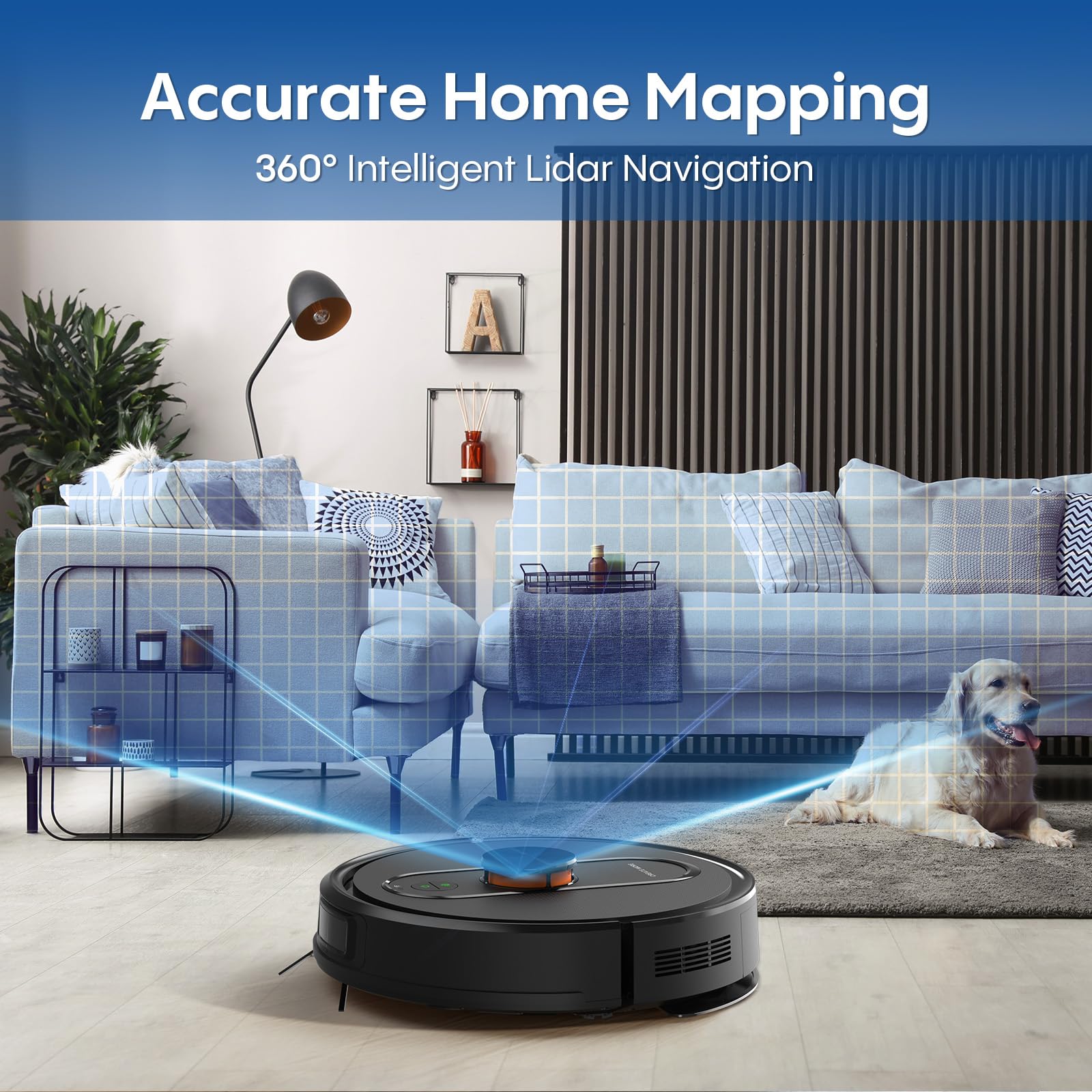Eitton BL--20 Robot Vacuum and Mop Combo – 5000Pa Suction, LiDAR Navigation, No-Go Zones, Smart Mapping, App/Alexa Control, Self-Charging, Ideal for Pet Hair, Hard Floors & Carpet - Image 4