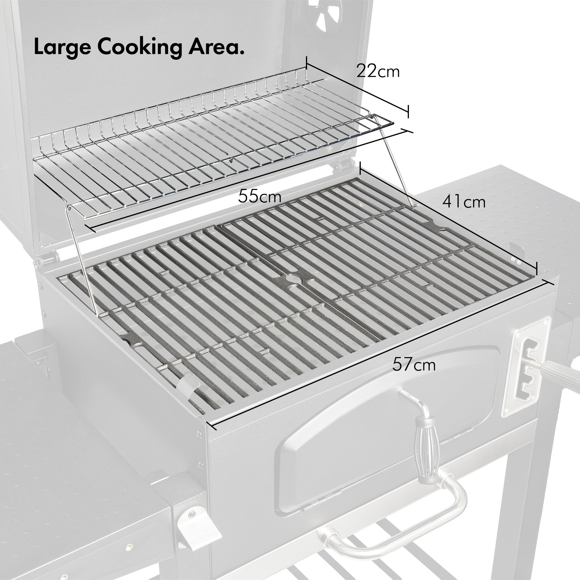 VonHaus XL Charcoal BBQ Grill & Smoker – Portable Barbecue with Warming Rack, Side Shelves, Wheels, Temperature Gauge – Outdoor Cooking for Meat, Fish & Veg - Image 8