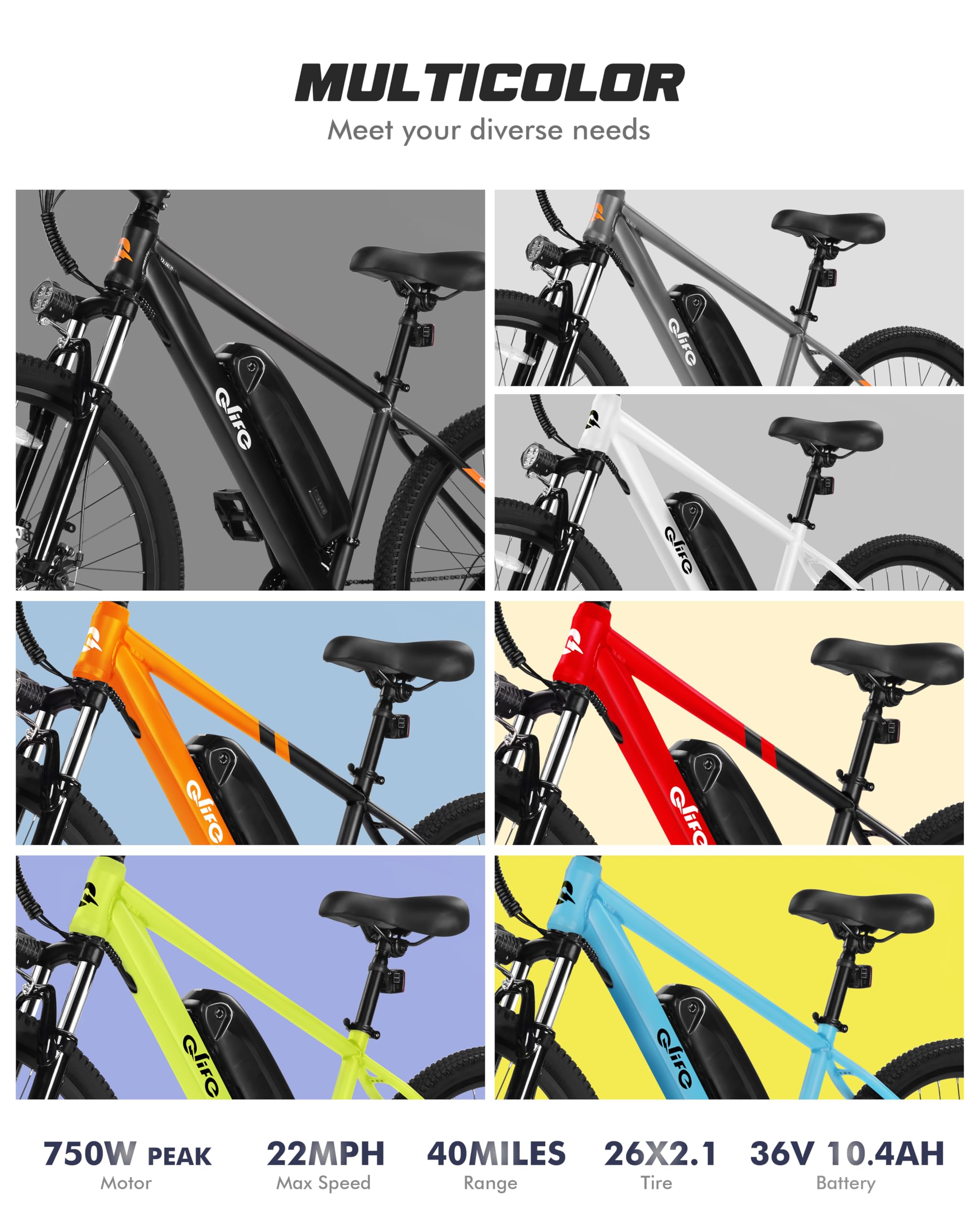 Racer Electric Bike for Adults - 21-Speed Mountain Lightweight Ebike with Peak 750W 22MPH Brushless Motor, 375Wh Removable Battery, 26X2.1 Tire Step Over E-MTB, Up to 40 Miles - Image 74