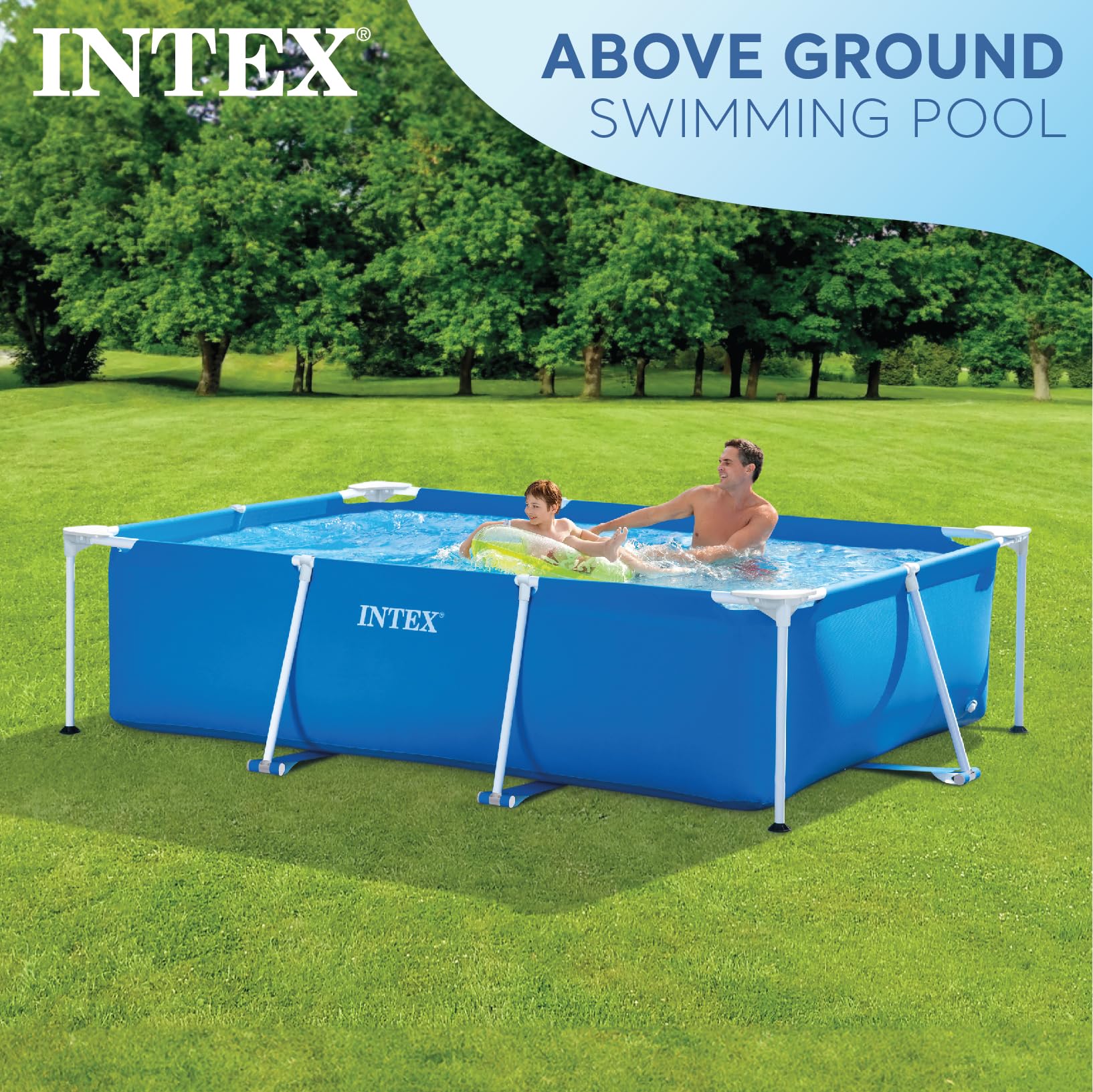 Intex 9.8ft x 6.6ft x 29.5in (300cm x 201cm x 75cm) Rectangular Above Ground Pool with Metal Frame & Flow Control Valve – Easy Setup Family Backyard Pool – 4,500L Capacity – Blue - Image 13