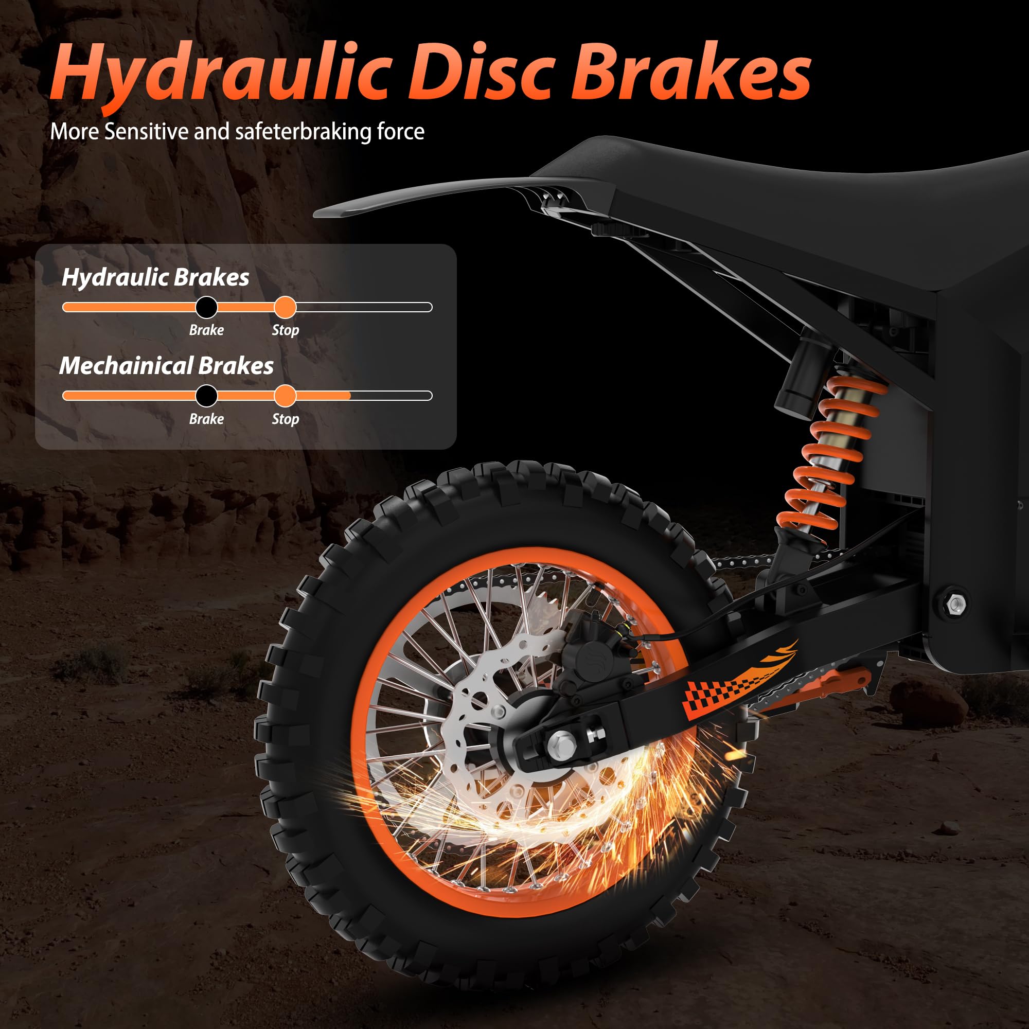 Soleil 01 2000 W Electric Dirt Bike – 14″ / 12″ Fat-Tyre, 48 V 21 Ah Battery, 37 mph / 60 km h⁻¹, Dual Suspension - Image 7