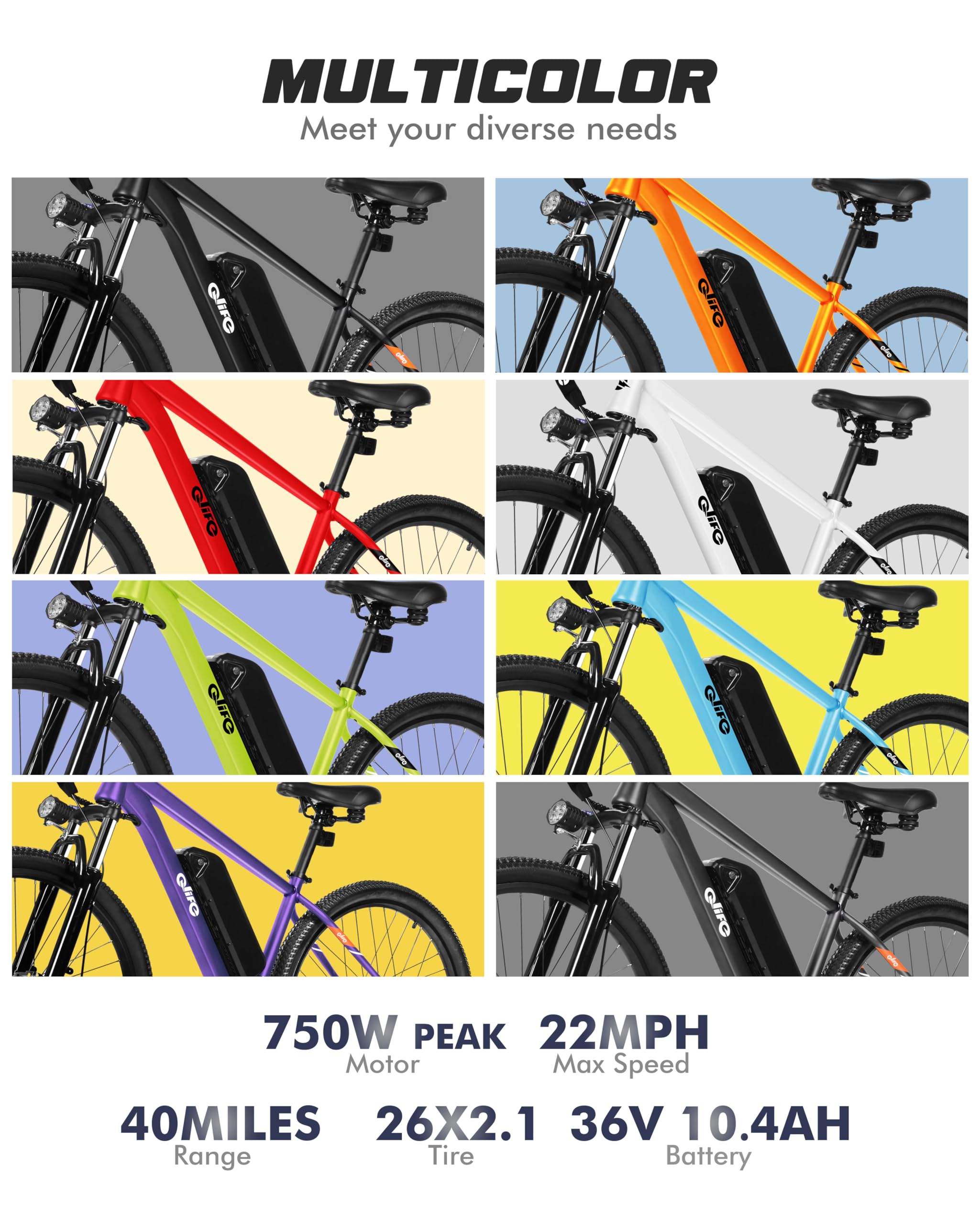 Racer Electric Bike for Adults - 21-Speed Mountain Lightweight Ebike with Peak 750W 22MPH Brushless Motor, 375Wh Removable Battery, 26X2.1 Tire Step Over E-MTB, Up to 40 Miles - Image 33