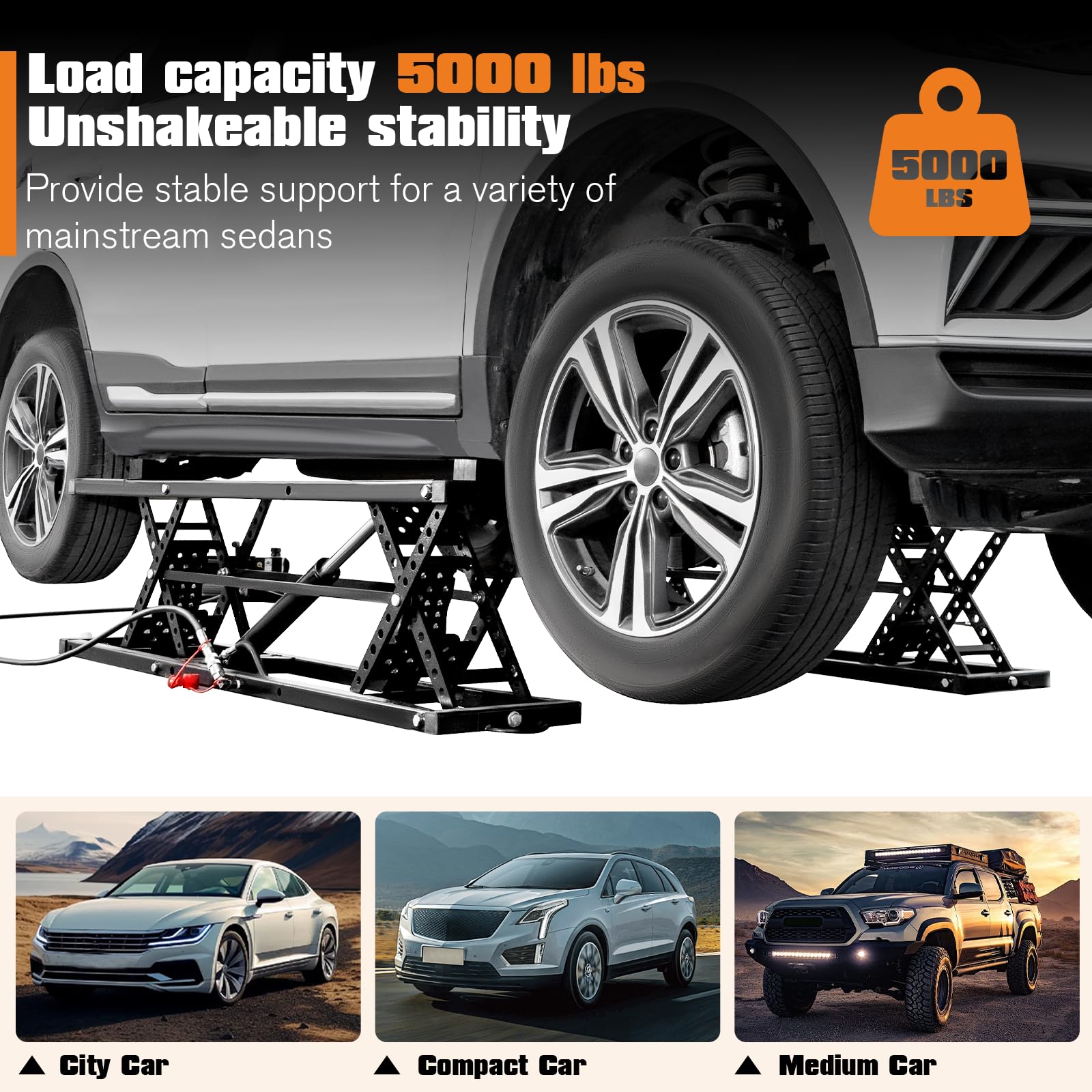 Albott 7000 lb (3200 kg) Portable Car Lift – Heavy-Duty Scissor Jack for Home Garage & Shop, 28″ / 71 cm Max Lift Height – Universal Fit, Steel Frame, Wheeled, Foldable - Image 5