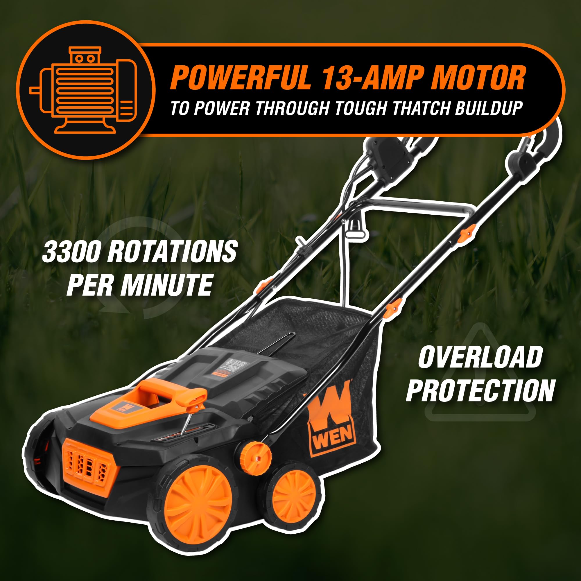WEN 15″ (38 cm) 13-Amp Corded Dethatcher & Scarifier with 12-Gallon (45 L) Collection Bag – Model DT1315 - Image 34