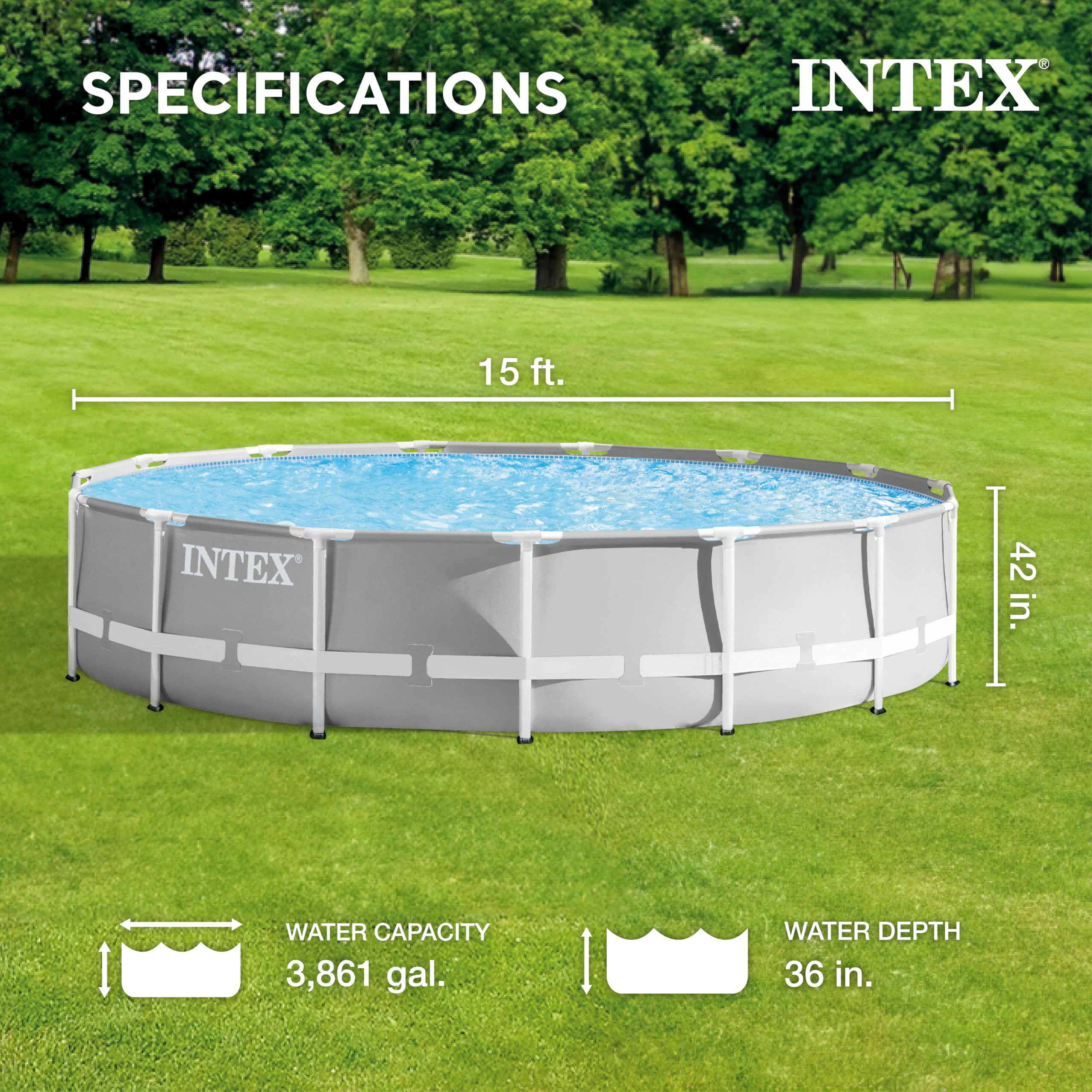 Intex 26701EH Prism Frame 10ft (3.05m) x 30in (76cm) Above Ground Pool Set – 1,185 Gallon (4,486L) Capacity with Filter Pump – Rust & Puncture Resistant, Quick Setup - Image 16